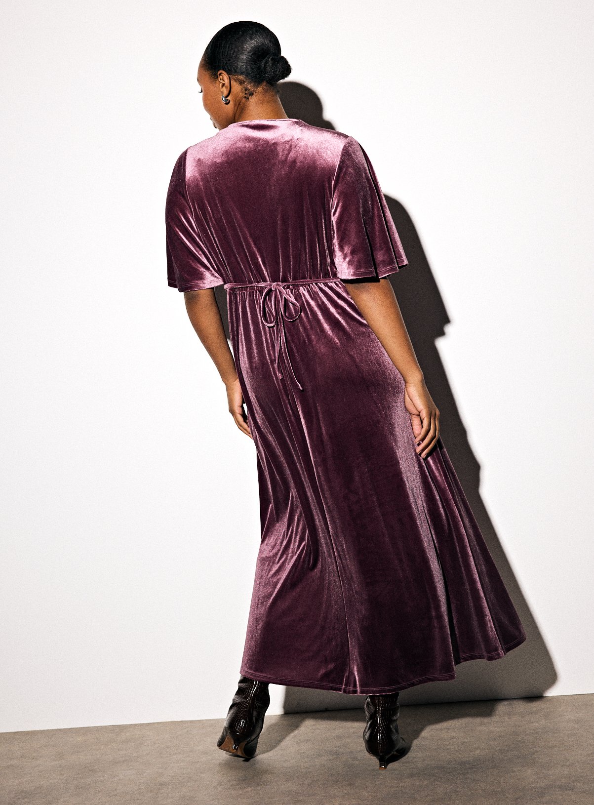 Dark Red Velvet Midaxi Tea Dress 6 - Image 4 thumbnail